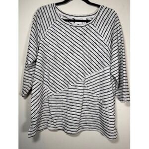 Weekends by Chico's Striped Knit Top 3 White Black Raglan Sleeve Casual Tunic‎